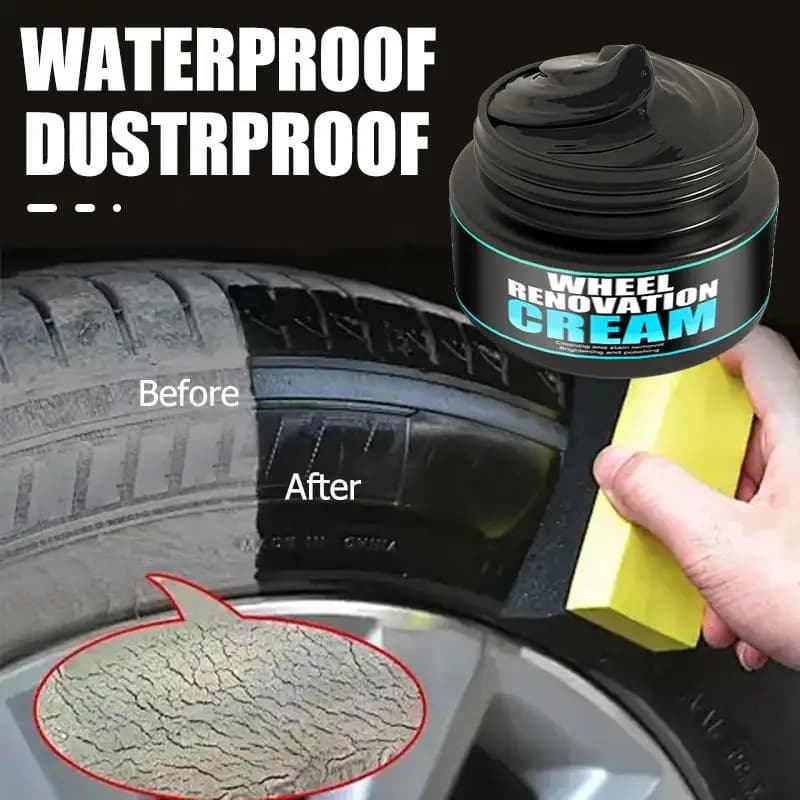 Car Tire Gloss Waterproof Dressing Cream Wax with Sponge UV Resistant And Safely Used On Rubber/Plastics - Restores Tire Gloss