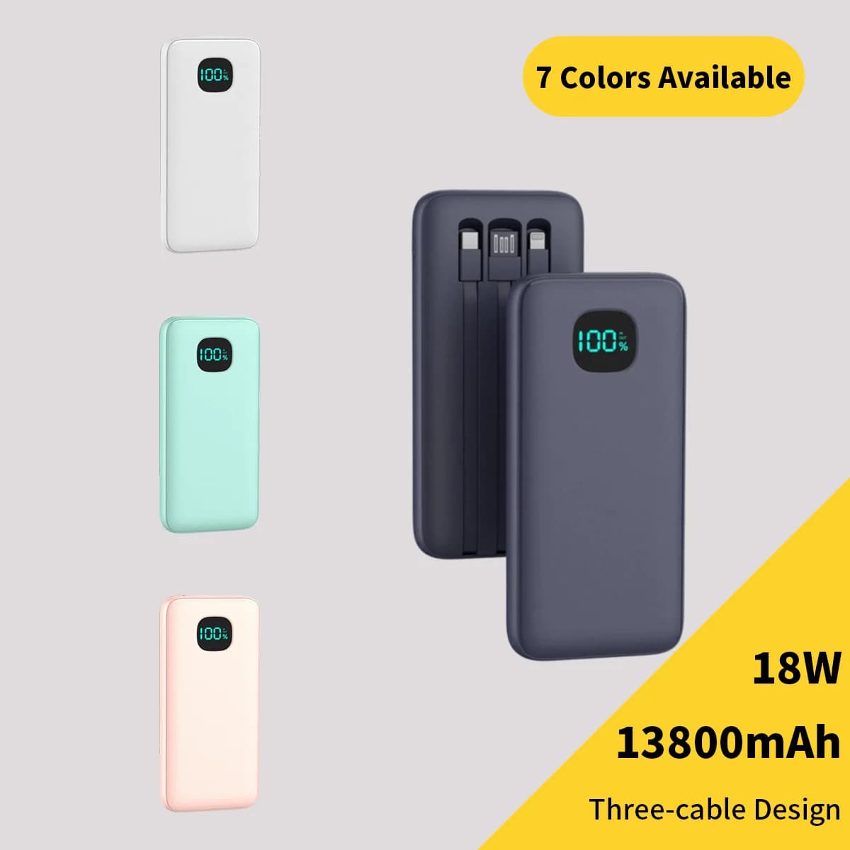 Caricabatterie Portatile con 3 Cavi Integrati, Ricarica Rapida 18W, Power Bank 13800mAh con Display LED Digitale, Batteria Multicolore per iPhone 16 15 14 13 Pro Max, Samsung Galaxy S25 S24 S23 Ultra, Google Pixel, OnePlus, Cellulari e Tablet