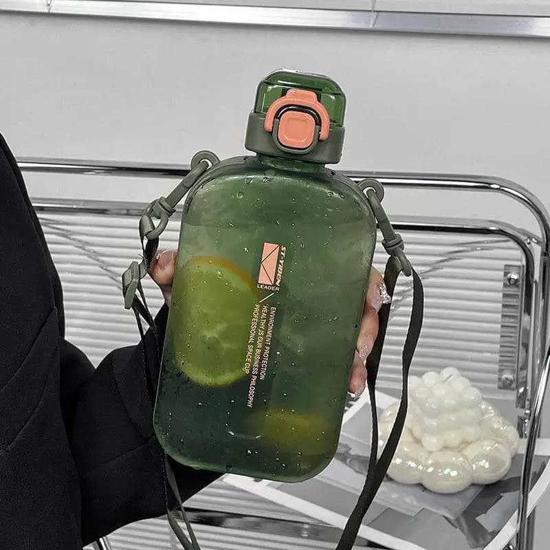 Borraccia piatta quadrata trasparente portatile da viaggio con tracolla regolabile, elegante e sottile, per sport e campeggio