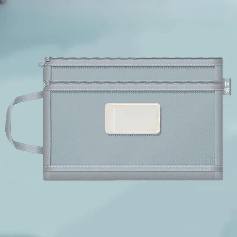 A4 File Storage Bag Zipper Style Double-layer Mesh Storage Bag Large Capacity Student Stationery Storage Bag Transparent Folder
