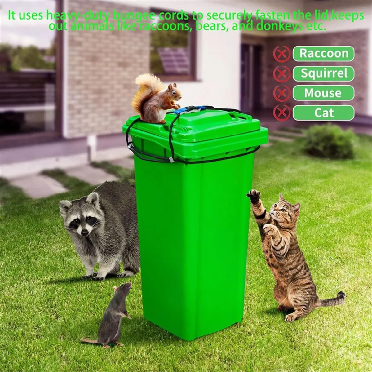 A25I 2 serrature per coperchio per bidone della spazzatura per animali, lucchetto per cavo elastico per bidone della spazzatura per mantenere l'orso/codone/cane fuori dei rifiuti