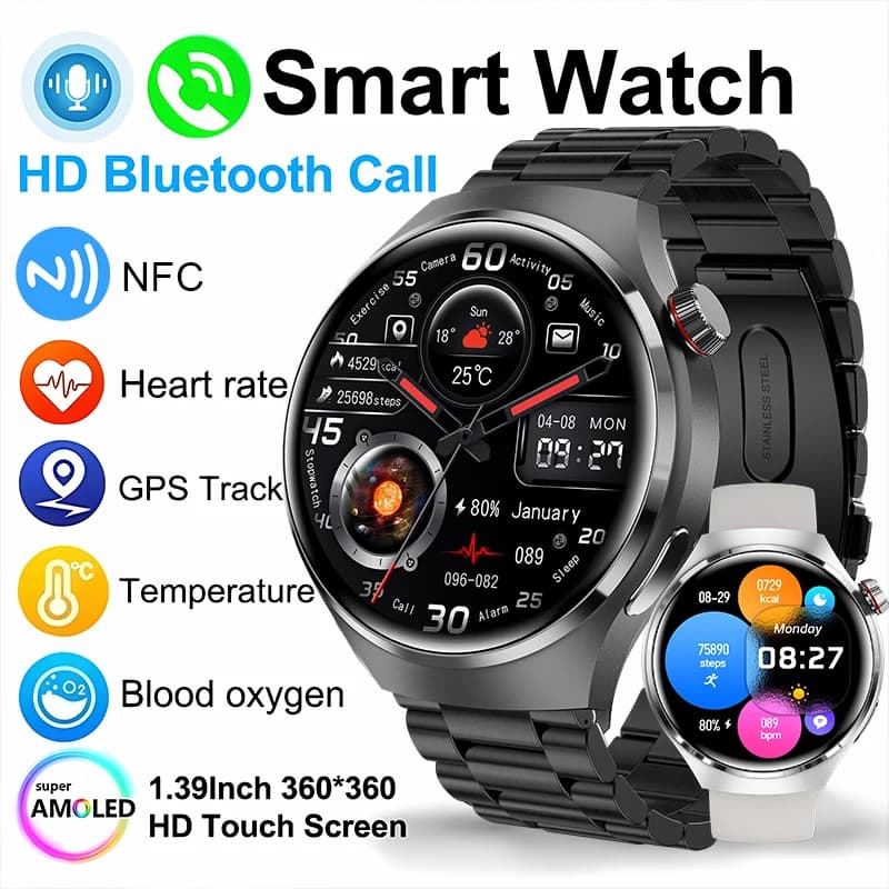 New Smartwatch 2026 with Cardiac Frequency Monitor, Bluetooth, NFC, GPS, IP68 Waterproof for Men and Women