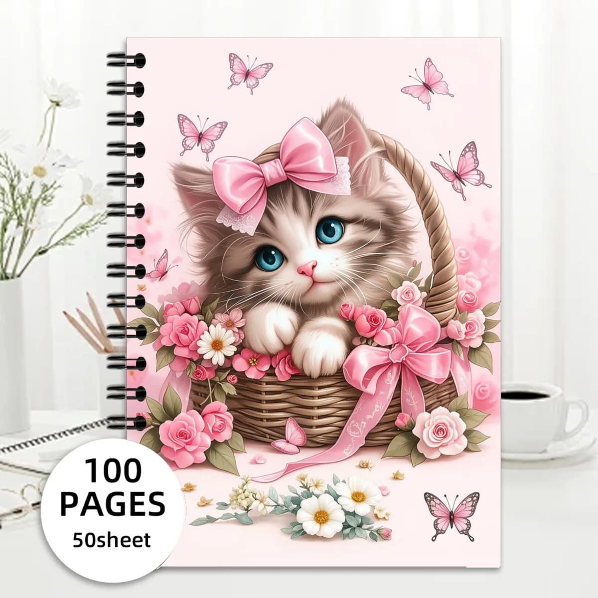 New Hot Cross-border 100 Pages A5 Pink Kitten Spiral Notebook, Sketchbook & Diary