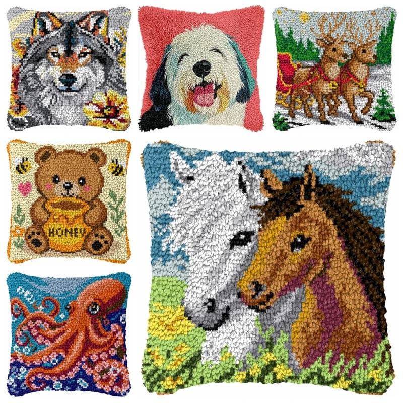 Cross Stitch Needlework Set DIY Cute Animals Elk Octopus Latch Hook Cushion Kit Pillow Mat Crocheting Cushion embroidery pillow