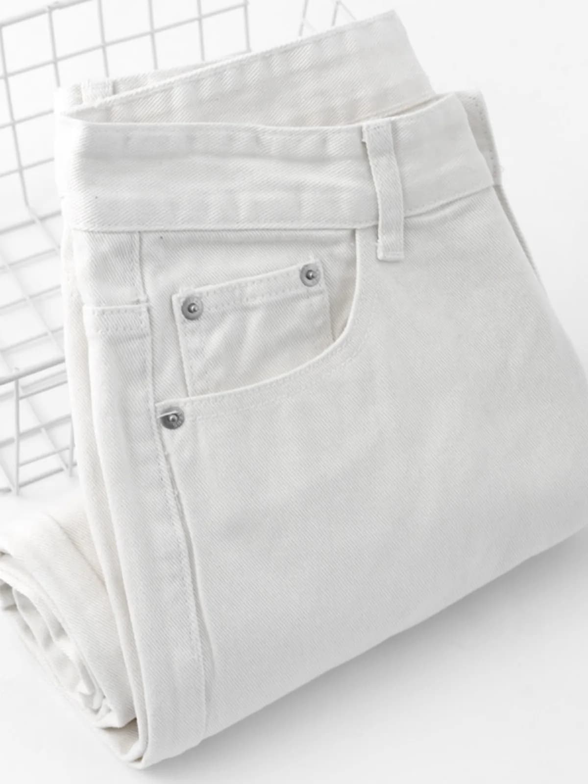 Women's Straight Leg Jeans High Waist Long Pants Casual White Simple Design Comfortable Loose Fit Spring Autumn Fashion