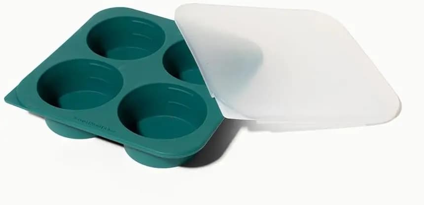 Vassoio in Silicone per Congelatore da 1/2 Tazza con Coperchio per Conservazione Alimenti, Preparazione Pasti, Avanzi | Contenitore Senza Plastica