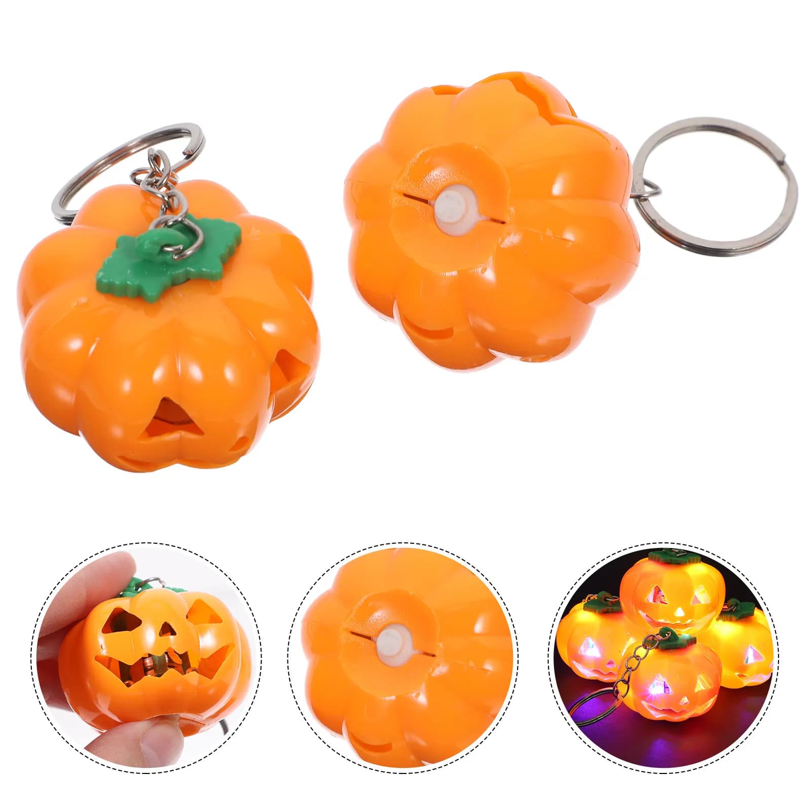 4Pcs Pumpkin Keychain Halloween Glowing Plastic Key Ring Bag Pendant Key Holder Party Favors Backpack Decor Pumpkin Keychain