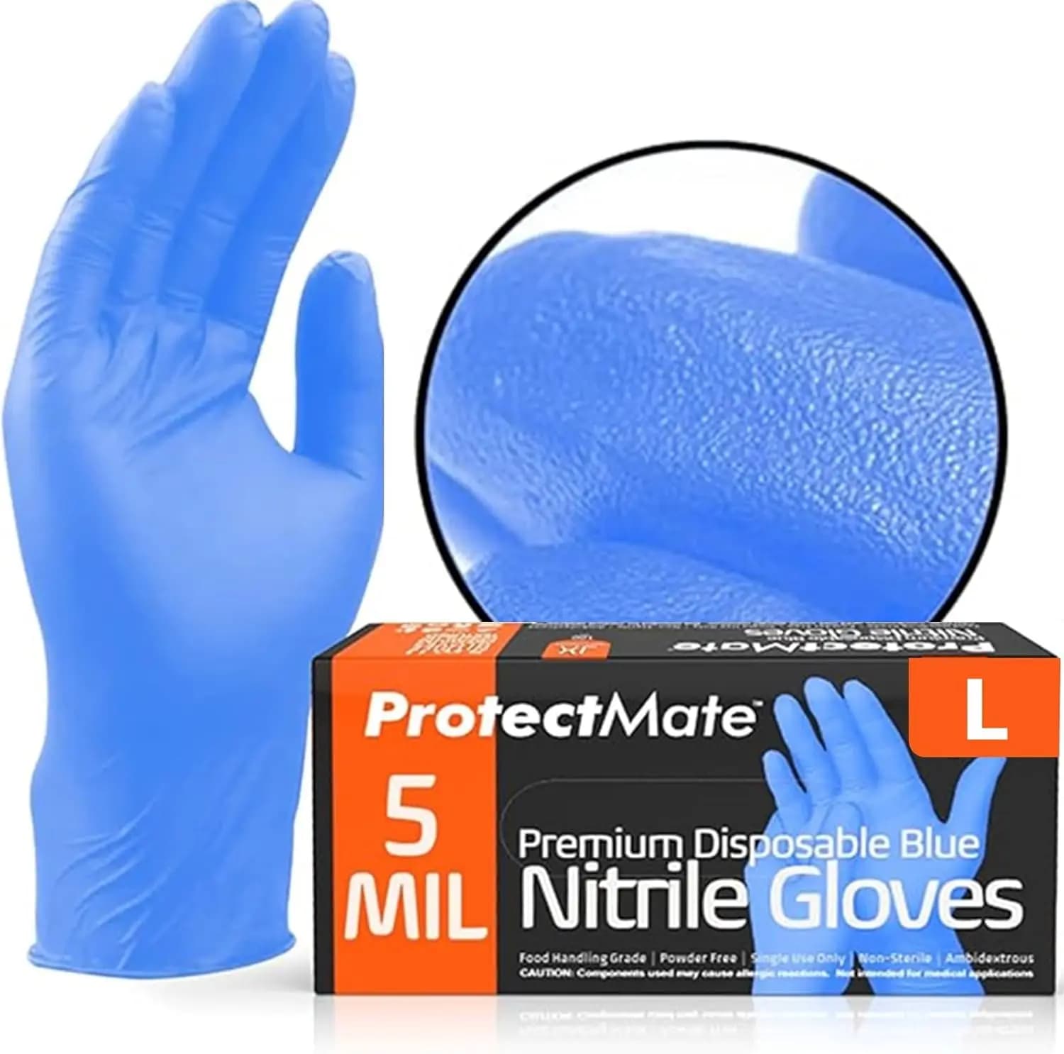 Guanti in Nitrile Blu per Preparazione Alimenti - 5 Mil, Testurizzati, Monouso, Senza Lattice