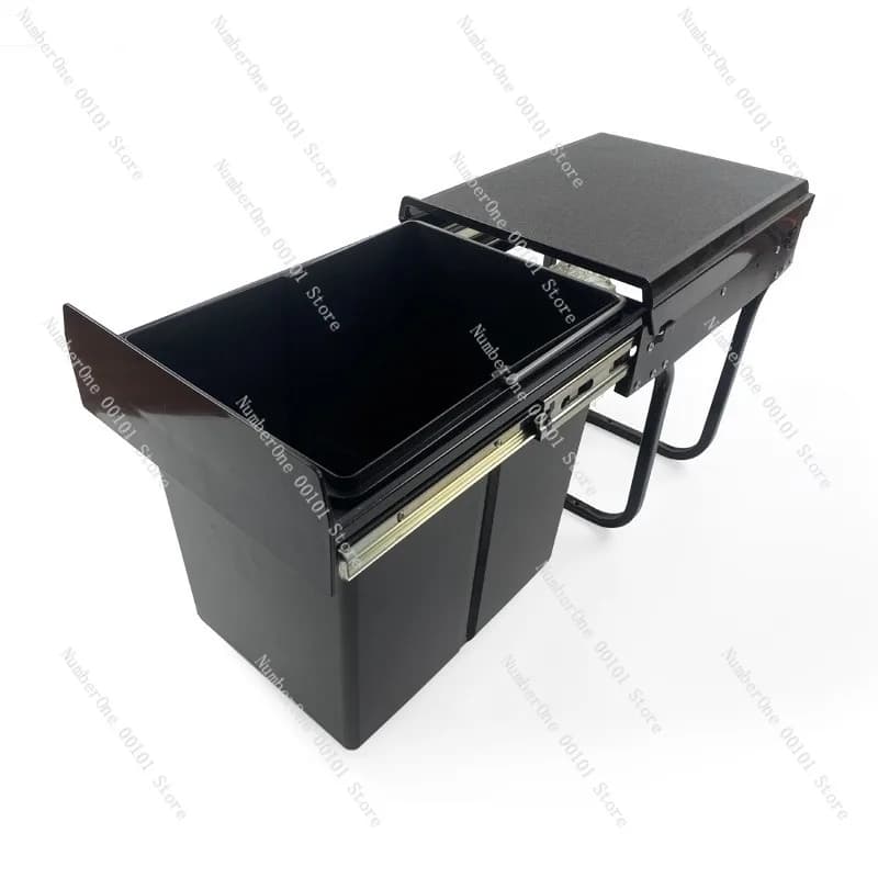 Cestino per rifiuti da incasso per cucina, a scomparsa, estraibile, singolo, 15L, secchio per la pulizia con coperchio e binario telescopico scorrevole.