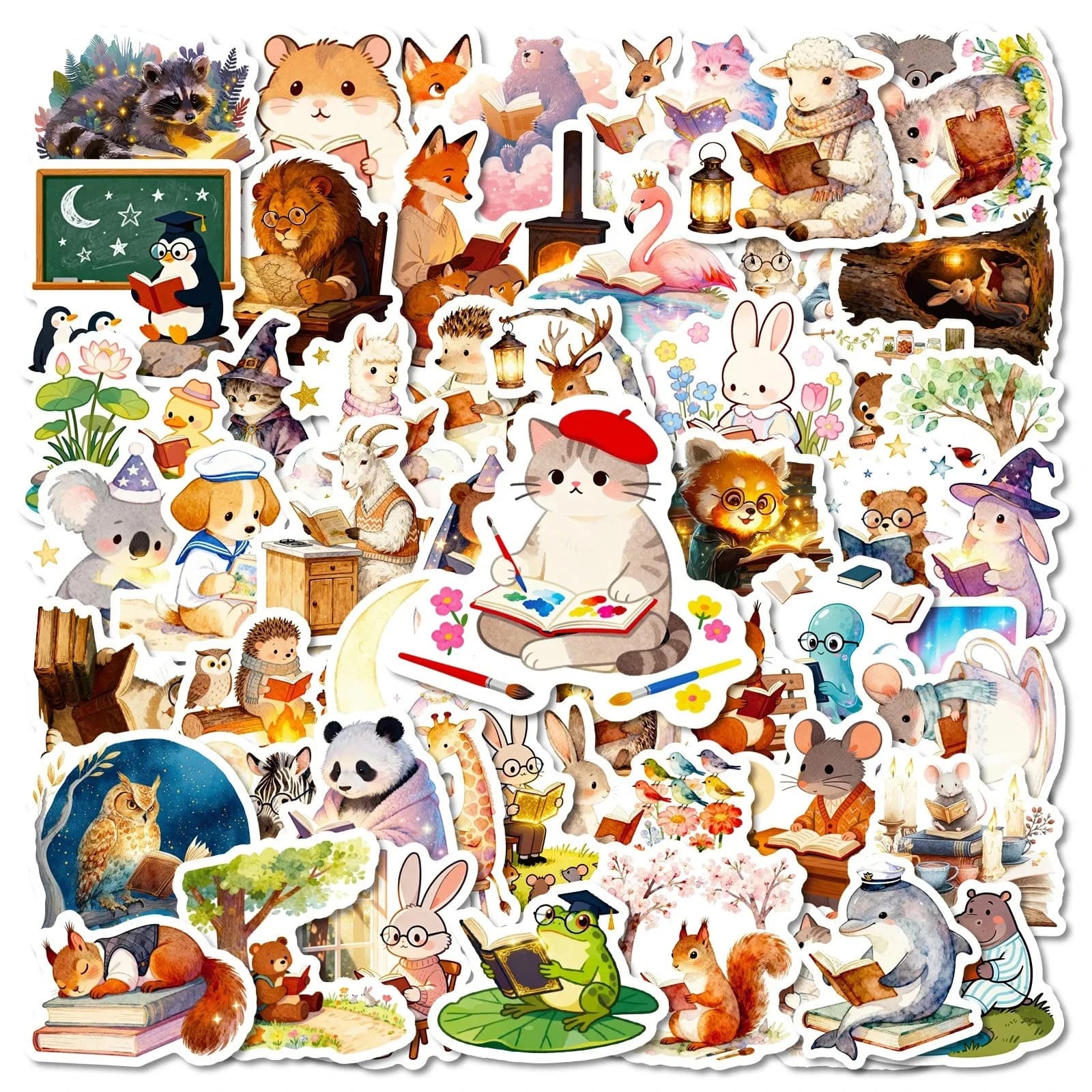 56 pezzi simpatici e divertenti libri di lettura di animali adesivi Kindle adesivi estetici per ragazze decalcomanie scrapbooking notebook laptop telefono diario adesivo