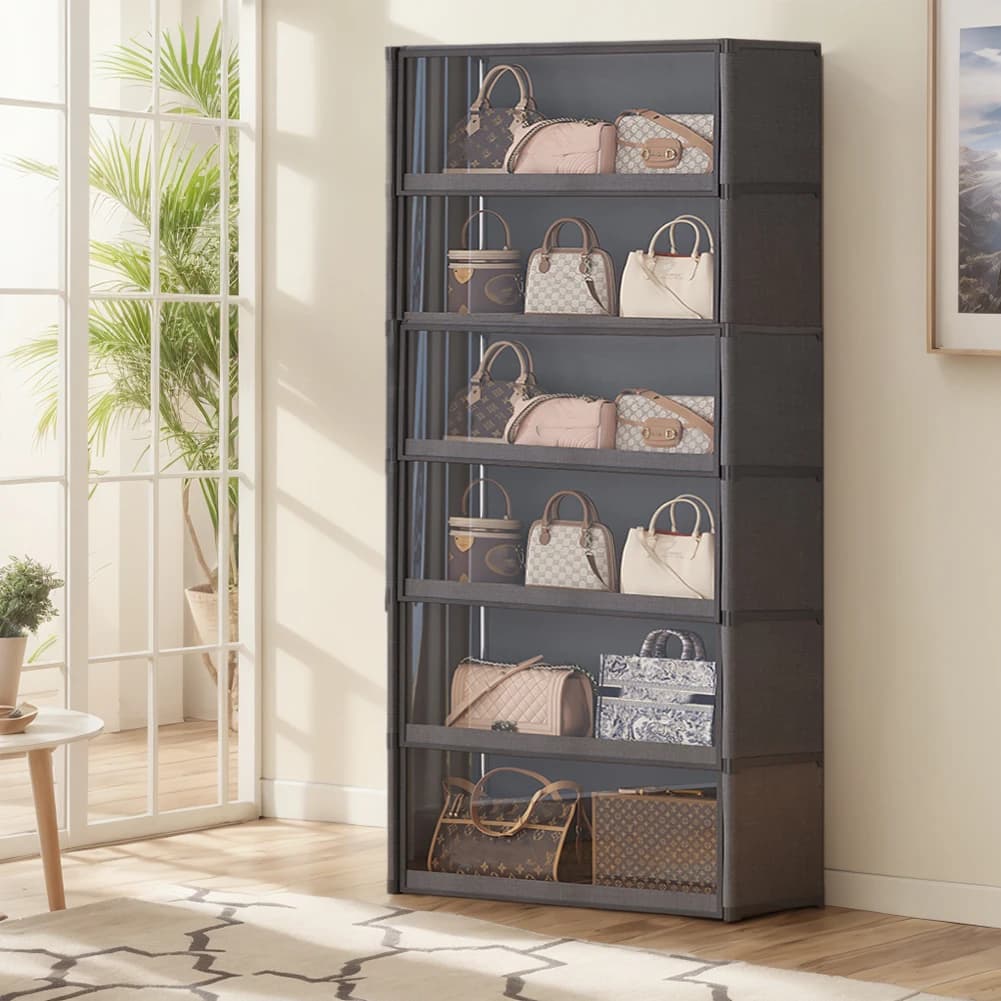 Armadio Portascarpe a 7 Ripiani con Coperchio, Organizzatore con Sportello Trasparente, Mobile per Conservare Borse, Libri e Vestiti