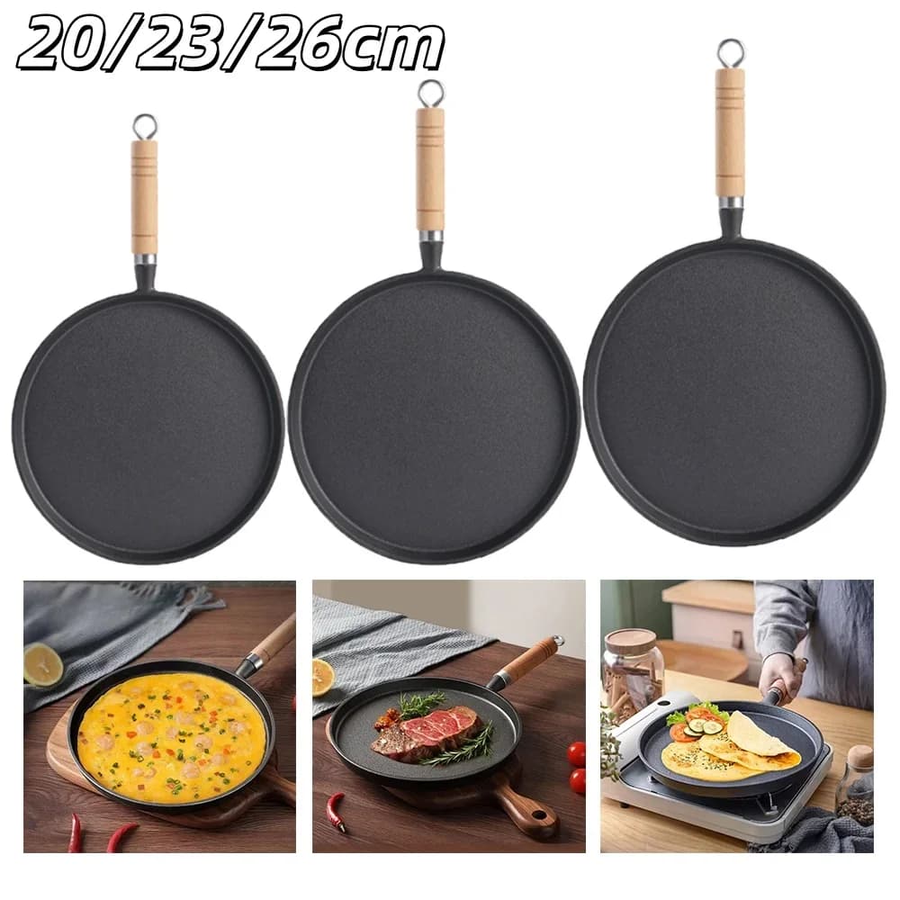 yes20/23/26cm Cast Iron Frying Pan Uncoated Non Stick Fried Pancake Egg Pot Gas Induction Cooker Kitchen Cookware Outdoor Bbq Pl