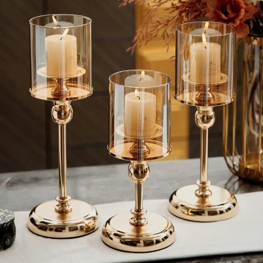 Glass and Metal Candle Holder Stackable, Luxury Glass Candle Holder Nordic Style, Column Table Ornaments, Romantic Candle Holder