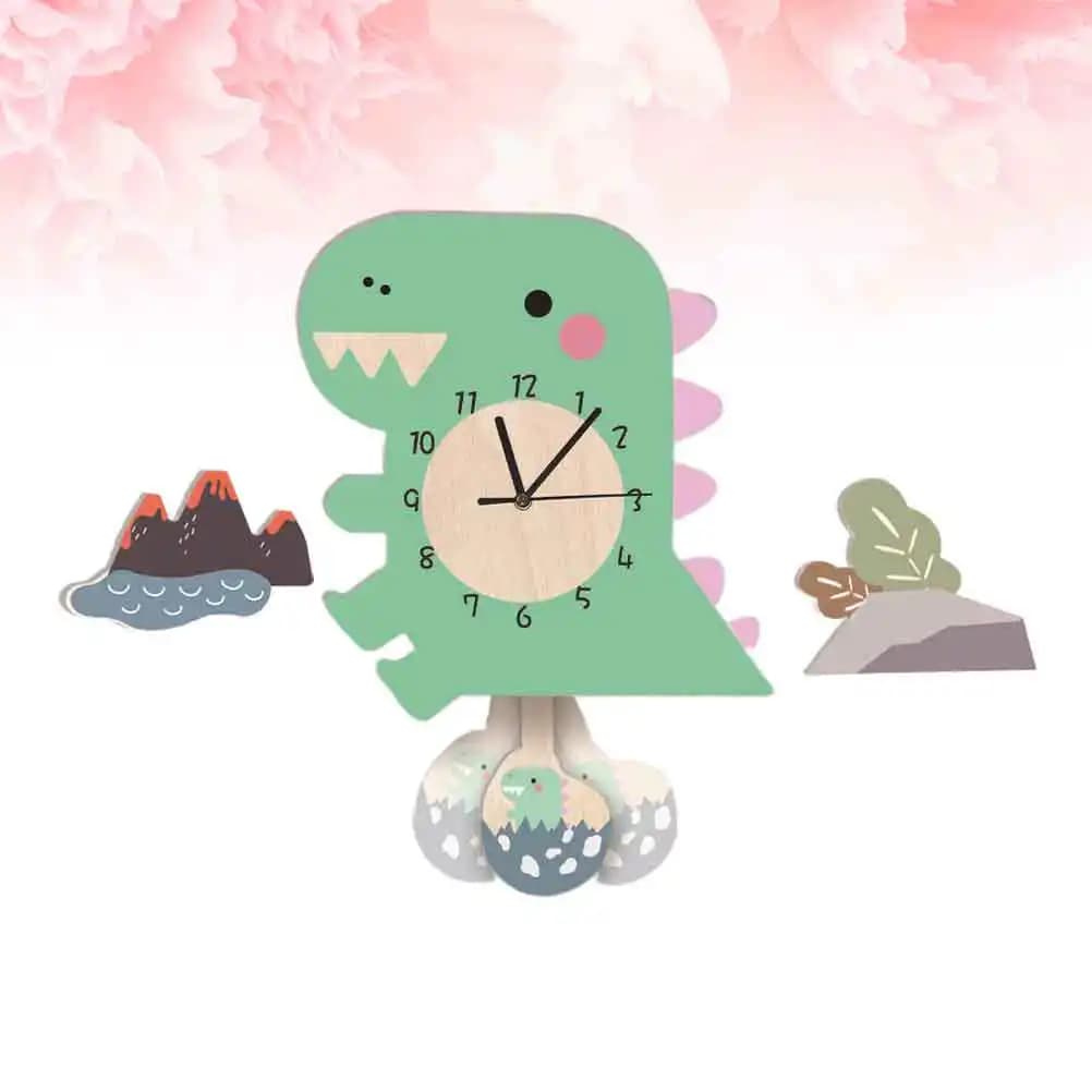 Orologio Decorativo a Pendolo da Parete Dinosauro Dino a Batteria per Bambini