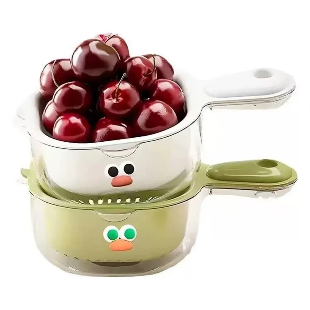 2-in-1 Double Layer Drain Basket Fruit Drainer Container with Foldable Handle Food Strainer Thickened Fruit Plate Easy to Clean