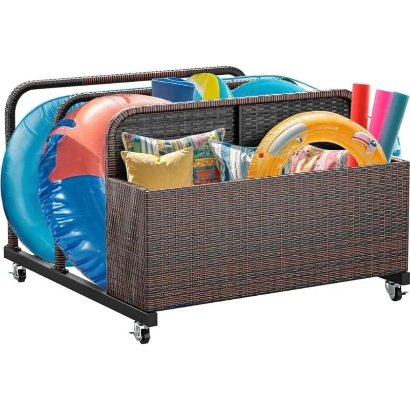 YITAHOME Contenitore Galleggiante da Esterno in Vimini per Patio e Piscina, Caddy Galleggiante in Rattan PE per Cuscini, Gonfiabili, Giubbotti di Salvataggio, Marrone