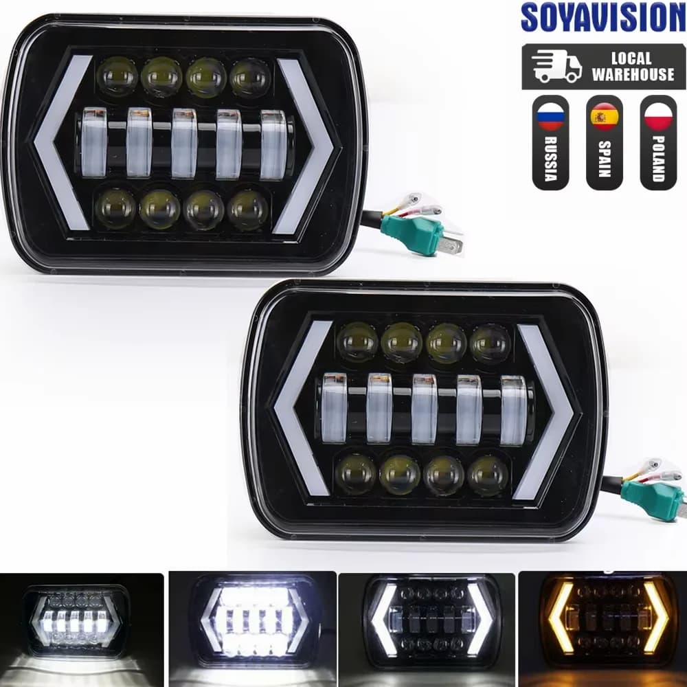 Luci diurne bianche rettangolari da 5x7 pollici con abbaglianti e anabbaglianti, indicatori di direzione a freccia gialli per fari a LED Wrangler