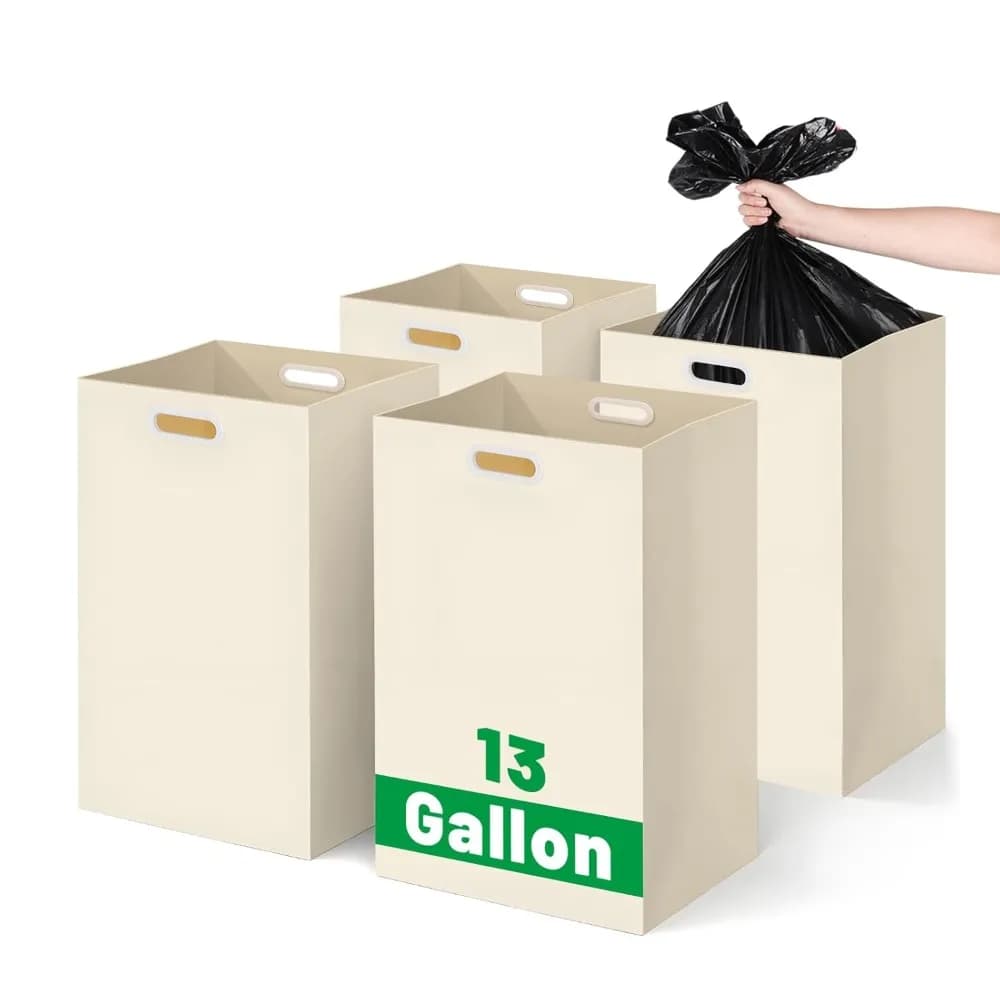 Confezione da 4 bidoni della spazzatura usa e getta extra large, bidone della spazzatura portatile riutilizzabile da 13 galloni, bidone per il riciclaggio in cartone spesso bianco