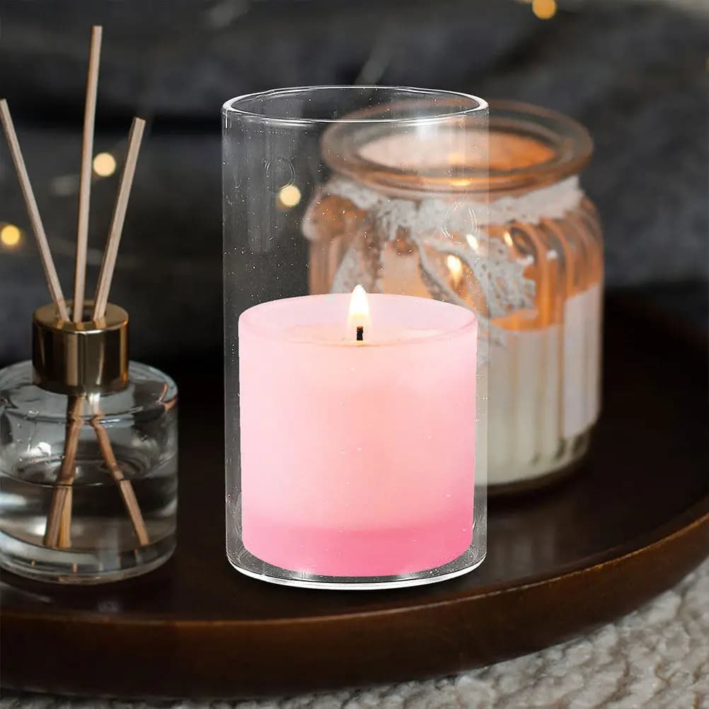 Copertura cilindrica in vetro trasparente da 3 pezzi per candele tealight, decorazione decorativa per la casa, matrimoni, feste, antivento