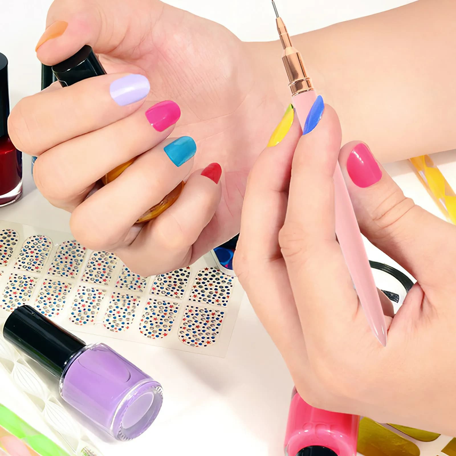 Set di 5 Penne Eleganti per Nail Art con Impugnatura Comoda, Penne per Disegno di Linee Sottili, per Unghie in Gel, Manicure, Pittura, Strumenti da Salone