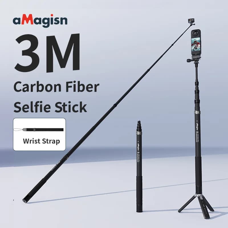 aMagisn 3M Asta Selfie Invisibile, Monopiede Estensibile in Fibra di Carbonio 3m per Accessori Gopro Max DJI 360 Insta360 X3 X4 Air X5