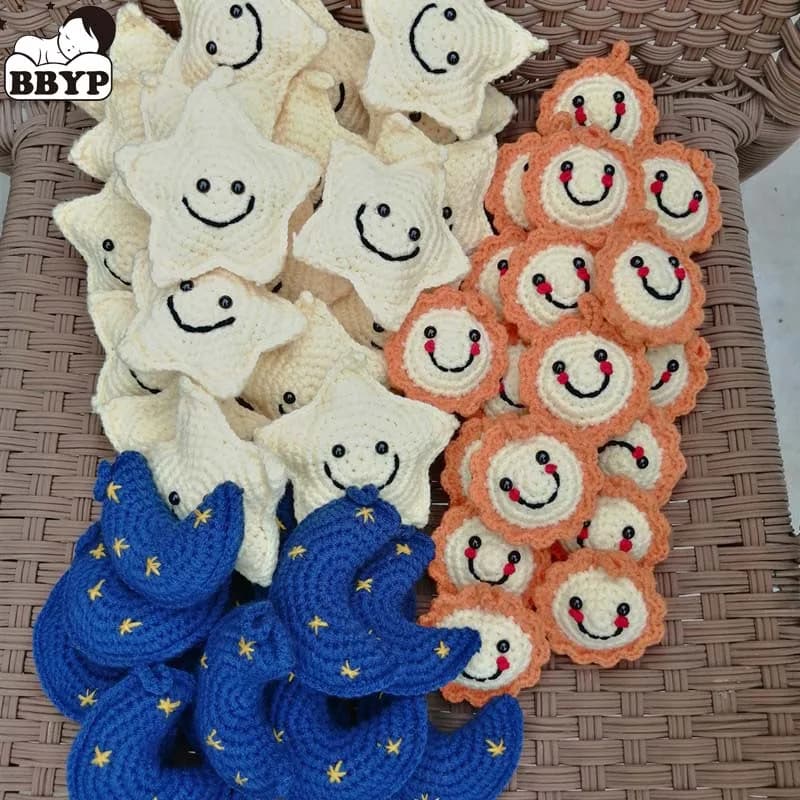 10 pezzi fatti a mano in cotone all'uncinetto luna stella fai da te catena ciuccio per bambini accessori neonati neonati massaggiagengive regali giocattolo