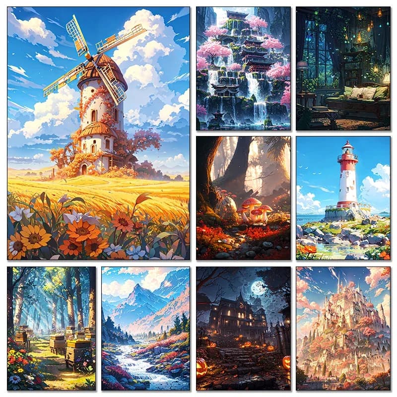 Modern Beautiful Garden Posters Diamond Paintings And Prints Landscapes HD Pictures Wall Art For Living Room Home Decor Framel