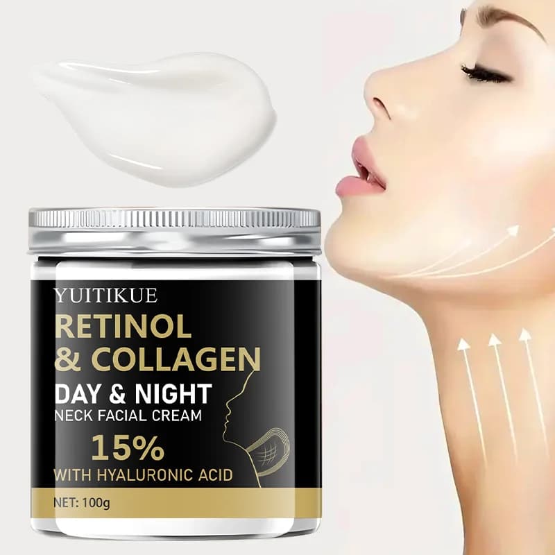 YUITIKUE Collagen neck cream at retinol 100 g - 15% retinol and hyaluronic acid, moisturizing day and night, firming and lifting neck skin