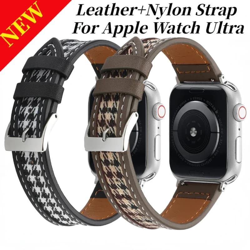 Cinturino in pelle + nylon per Apple Watch Ultra/2/3 11 10 9 8 7 49mm 45/41mm 42/46mm Serie 6 5 4 SE/3 Comodo cinturino da polso