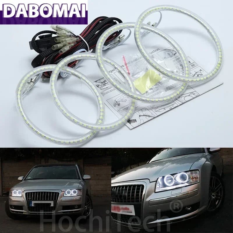 Kit Anelli Luminosi LED Bianchi SMD Ultra Luminosi 2600LM 12V Luci Diurne per Audi S8 Seconda Generazione 2002-2009