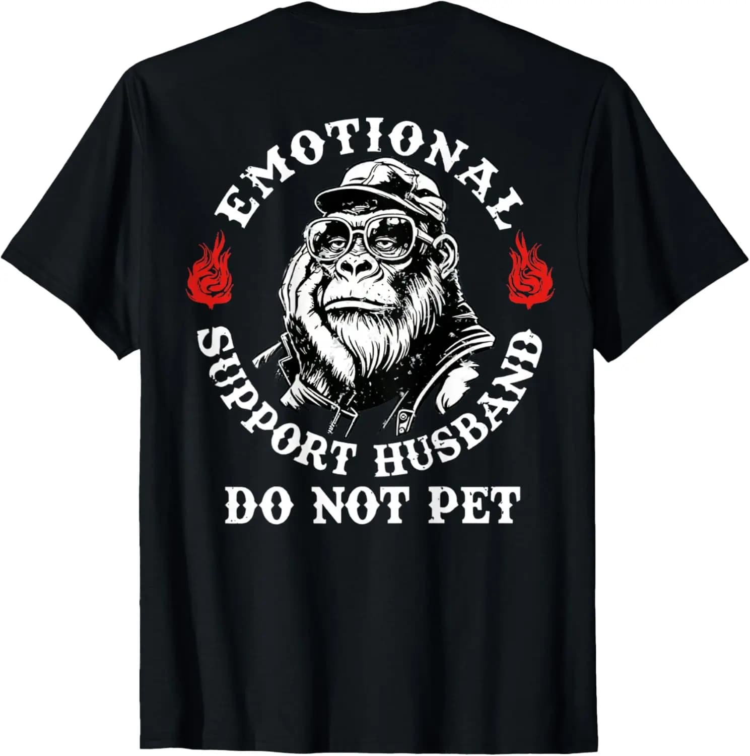 Emotional Support Husband Do Not Pet Funny Monkey (On Back) T-Shirt Summer Short-Sleeved Breathable Sweat-Wicking Versatile