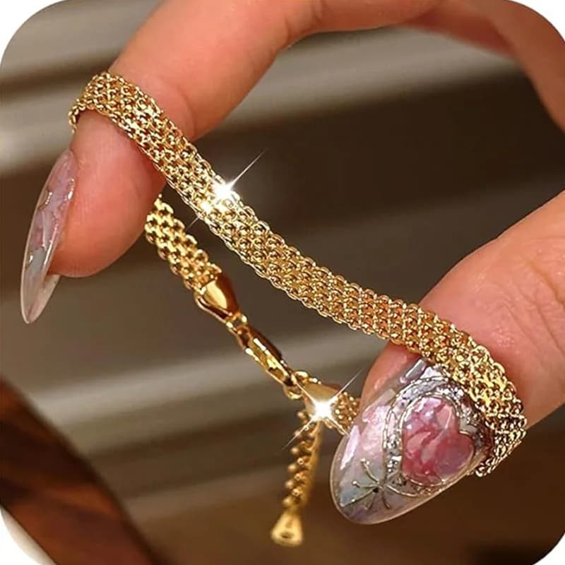 Braccialetti in maglia di tessitura squisita placcata oro 18 carati in acciaio inossidabile per le donne Gioielli con bracciale regolabile con catena a maglie robuste e alla moda