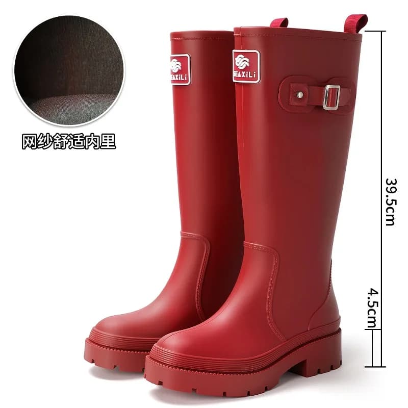 Women Rain Boots Fashion Knee-high Rubber Boots Outdoor Waterproof Garden Work Shoes Camping Hiking Rainboots Botas Lluvia Mujer
