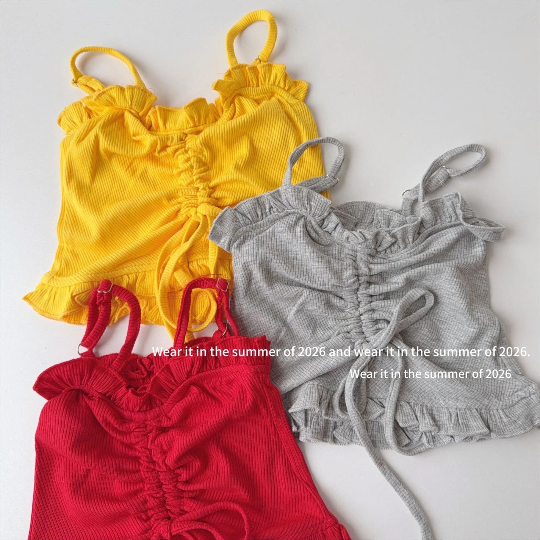 T-shirt per bambine, Nuova Collezione Primavera Estate 2026, Abbigliamento per Bambini Stile Coreano, per Bambine e Neonate, Tinta Unita, con Laccetti, Stile Elegante, con Bretelle Sottili