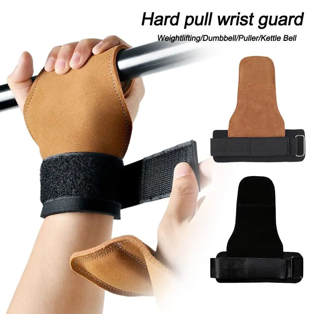 PU Leather Gloves Double Layer Gym Training Gloves Anti-slip with Bovine Leather Palm Pull-up Gloves with Wrist Strap