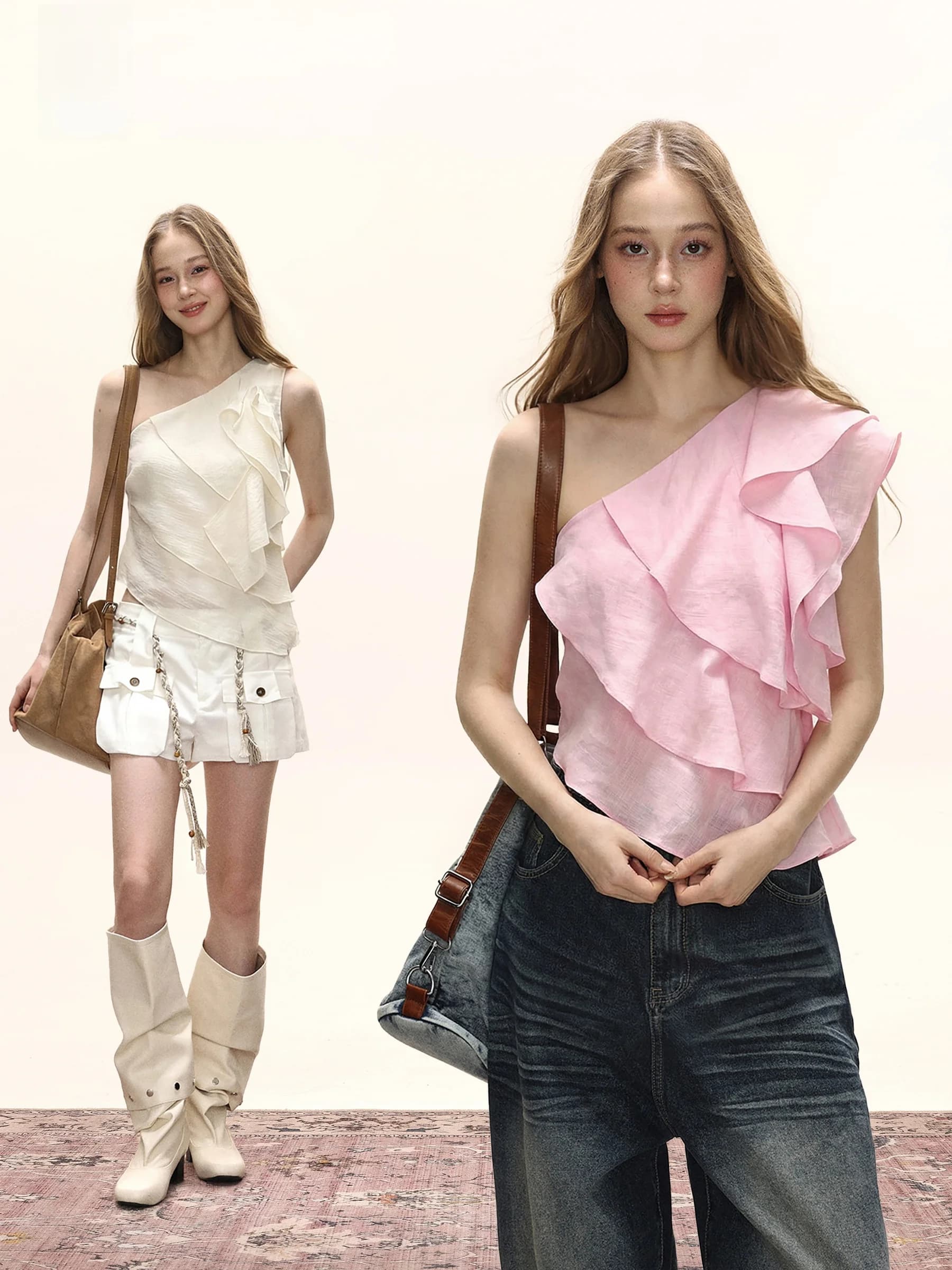 Slim Fit T-Shirt Women's Summer Hot Girl Single Shoulder Strap American Style Bellflower Casual Windbreaker Short Length
