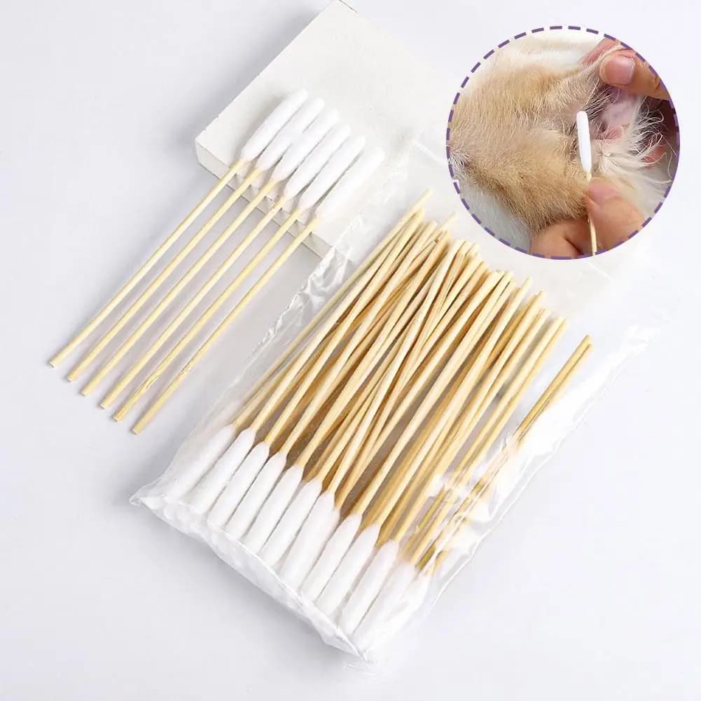 50/100 PCS Bastoncini di cotone Pulizia dell'orecchio del cane Bastoncini di cotone Cani Gatti Pulizia dell'orecchio Rimozione delle macchie Rimozione del cerume dell'animale domestico Tamponi di cotone