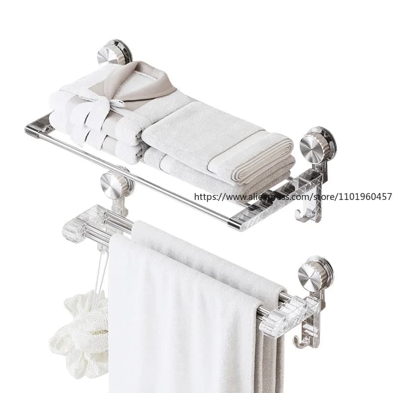 Portasciugamani a ventosa premium per bagno Design integrato senza trapano con portasciugamani Ideale per riporre asciugamani da bagno