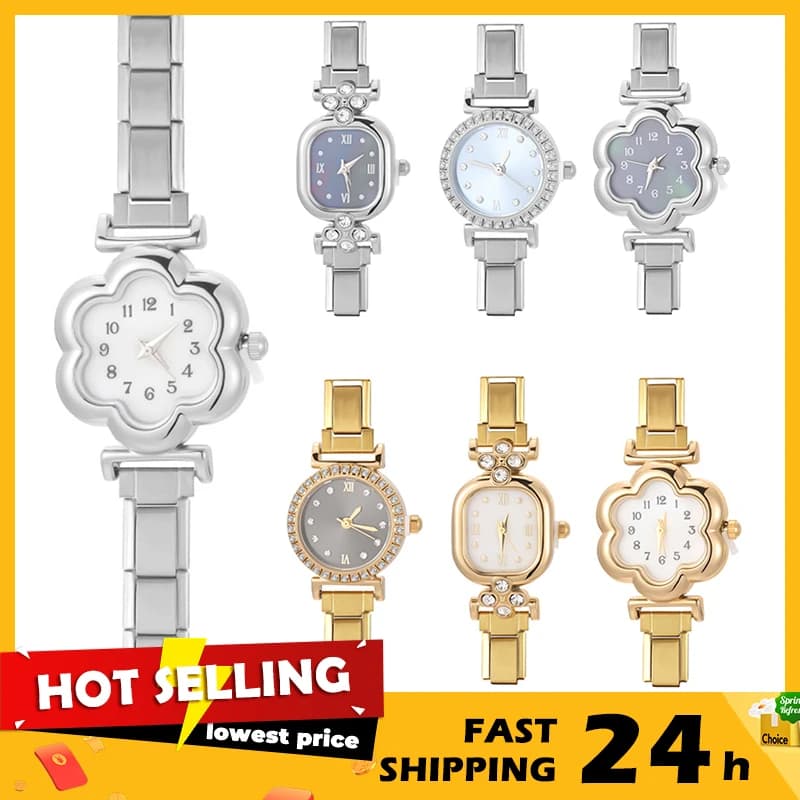 Vintage Flower Shape Stainless Steel Watch Hand Y2K Bracelet Men Women's 9MM DIY Italian Charm Watch Bangle High Quality Jewelry