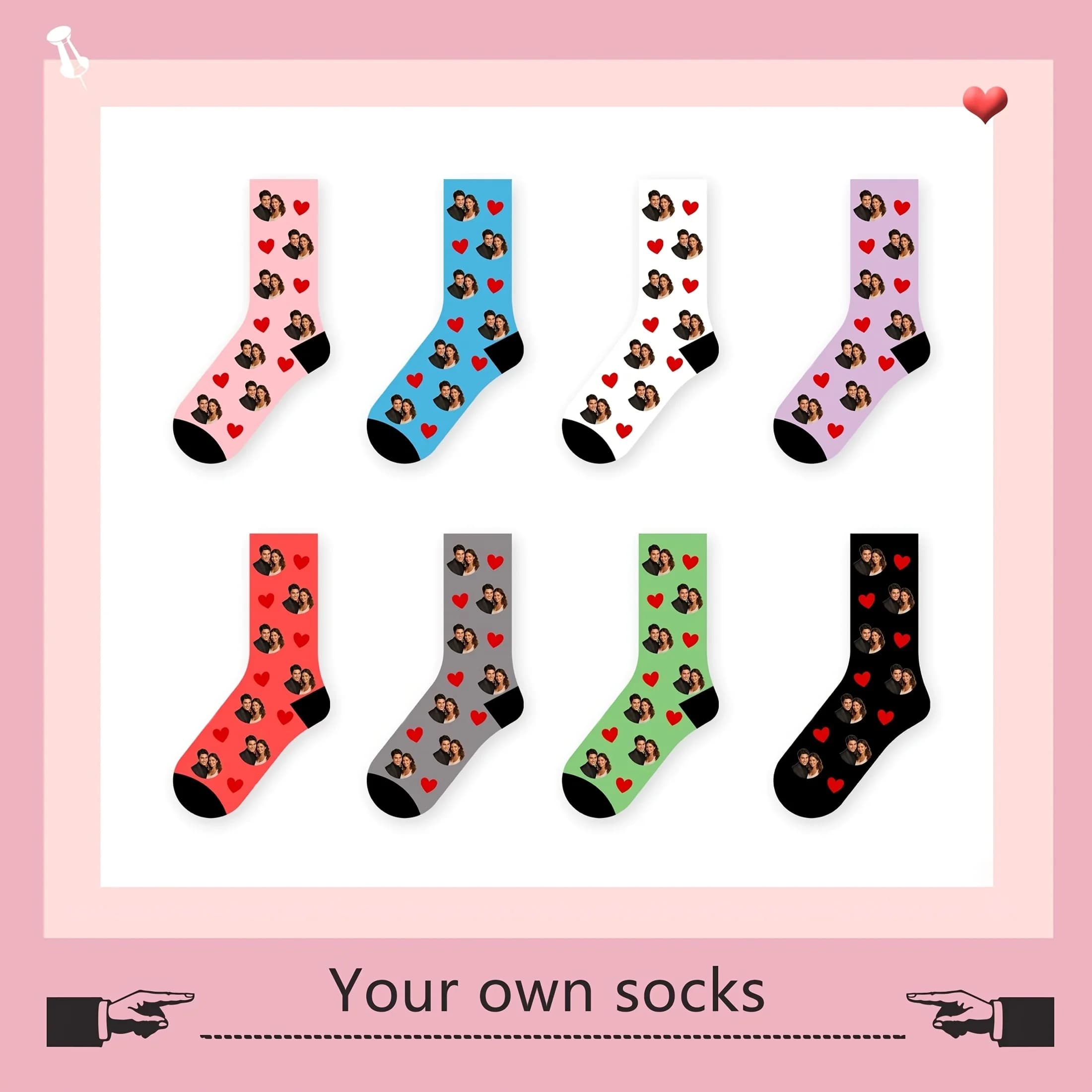 1 pair (single and double pack) of customized socks with torque photos, customizable socks with customizable head, printed with your image
