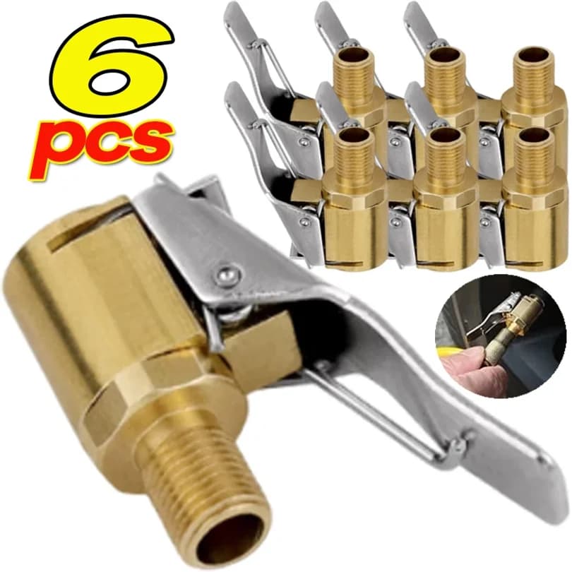 Pompa Gonfiagomme Portatile per Auto con Morsetto Valvola, Connettore Adattatore Clip-On in Ottone da 8mm, Ricambi Compressore 1/2/4/6 pz