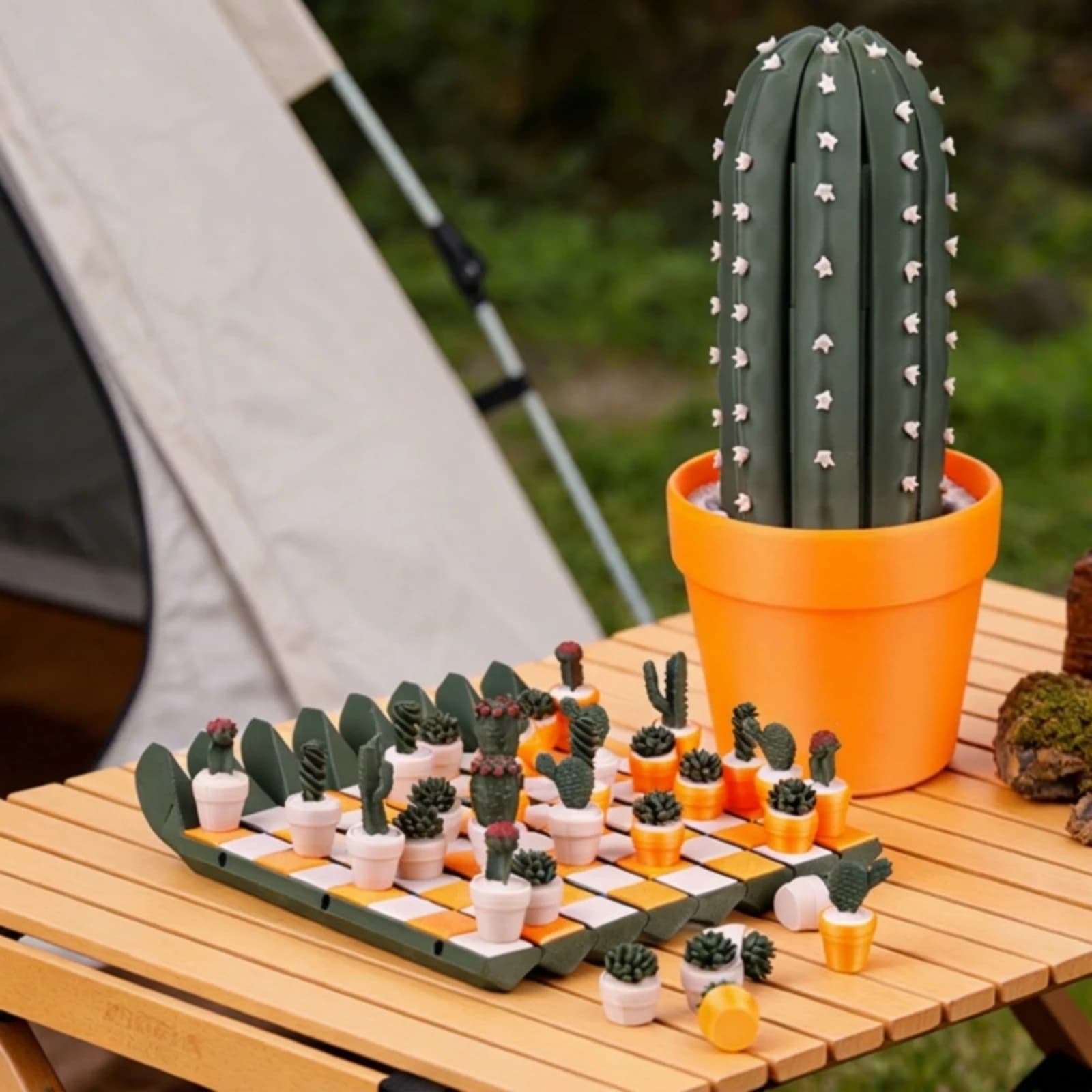 Cactus Chess Set Decorative Chess Set with Cactus Pieces Board Game Tabletop Novelty for Collectors, Coffee Table, Desk