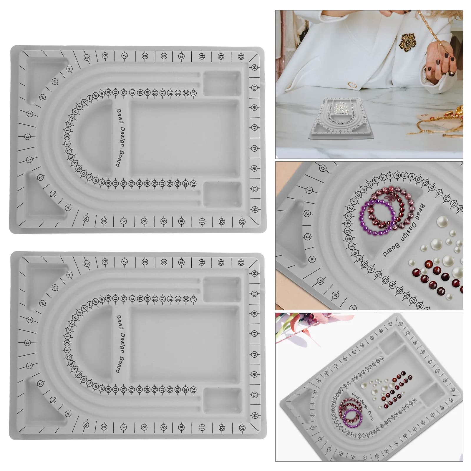 Set di 2 Vassoi per Creazione Gioielli con Design a Perline, Organizzatore per Collane e Bracciali Fai-da-Te, Piatto Antiscivolo Robusto per Conservare le Perline