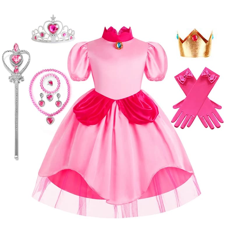 Abito da principessa color pesca per ragazza 2-10 anni, costume cosplay rosa, vestiti carini per travestimenti, abiti per bambini, feste a tema compleanno, abiti da carnevale