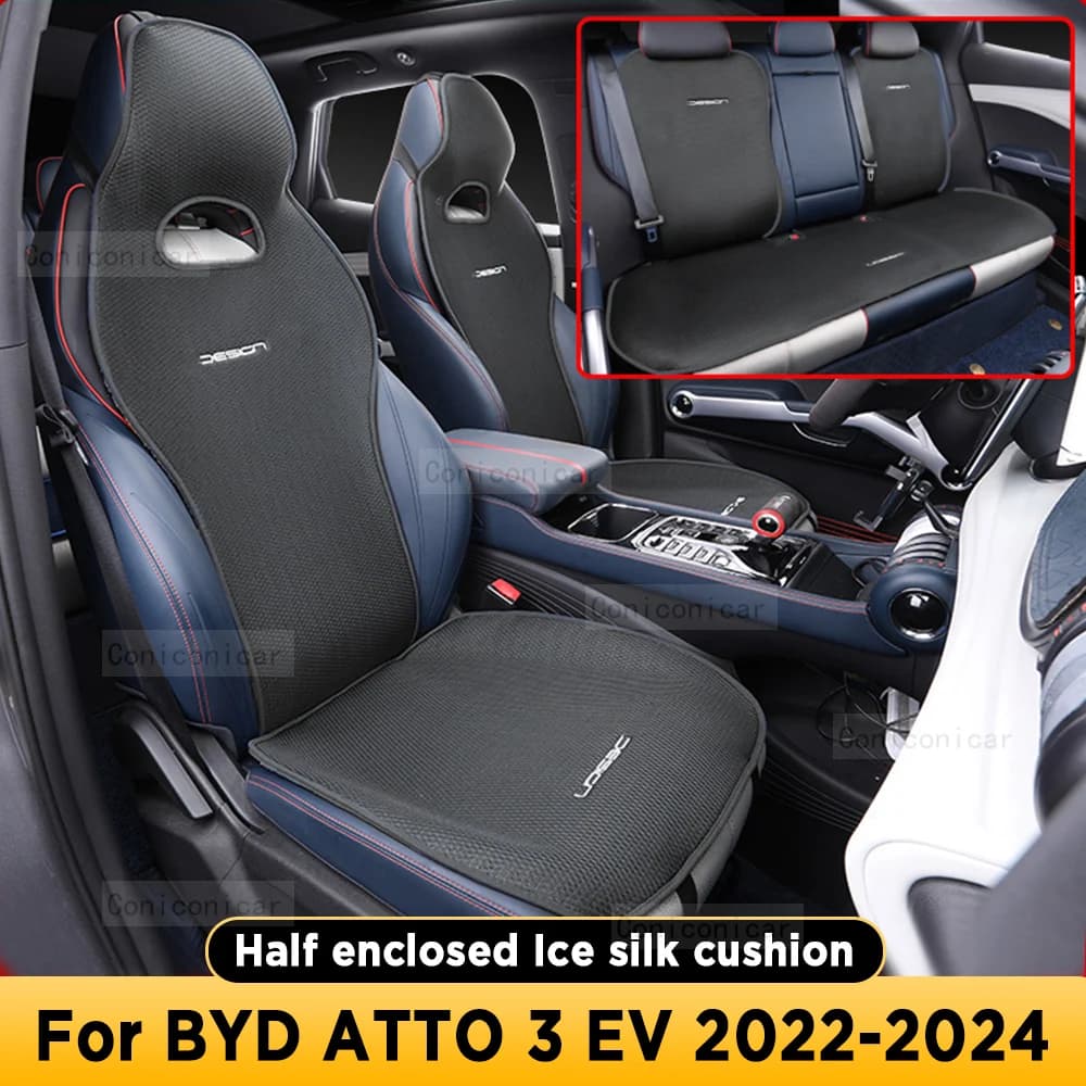 Four Seasons Car Seat Cover Breathable Ice Silk Protector for front car seat cushion suitable for most BYD ATTO 3 EV DMI 2023 2024
