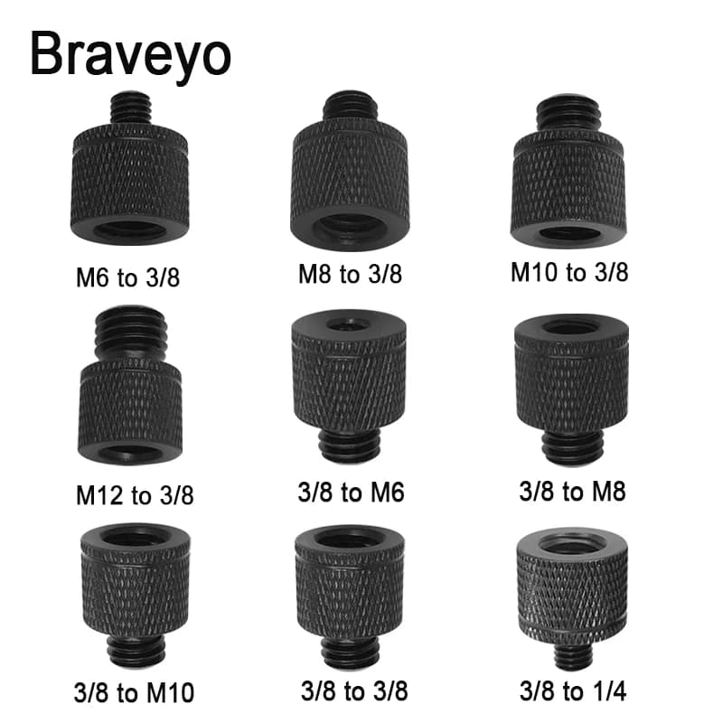 Vite adattatore per fotocamera da 3/8 a M6 M8 M10 M12 pollici Vite per fotografia Treppiede Accessori per montaggio su testa a sfera per staffa per flash live Dslr