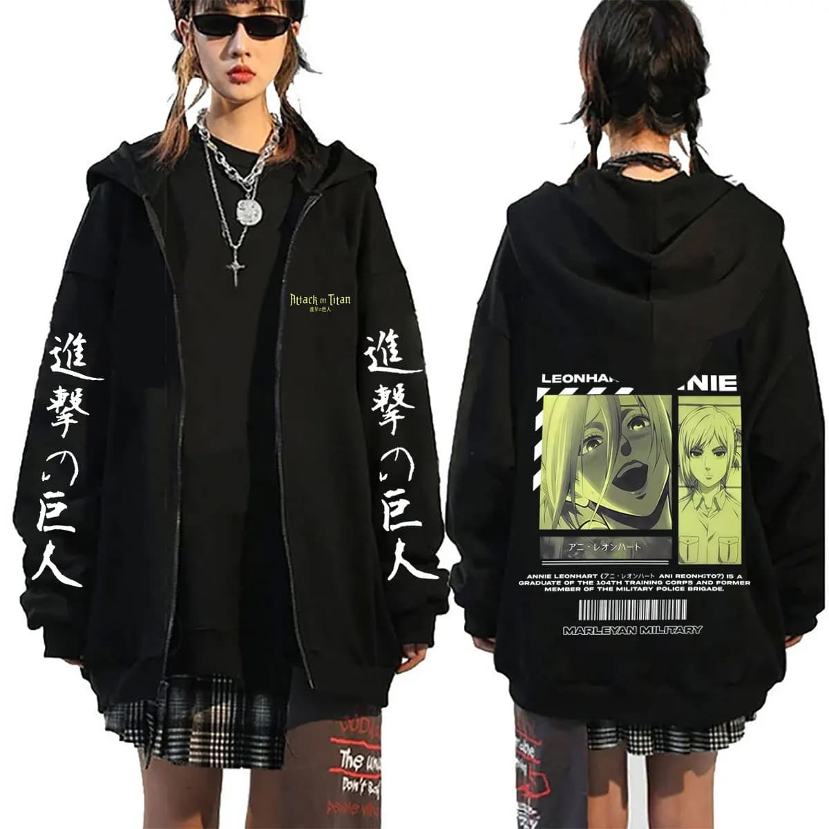 Felpa con Cappuccio e Zip Anime Attack on Titan Annie Leonhart, Abbigliamento Manga Harajuku Oversize per Uomo e Donna, Giacca Streetwear