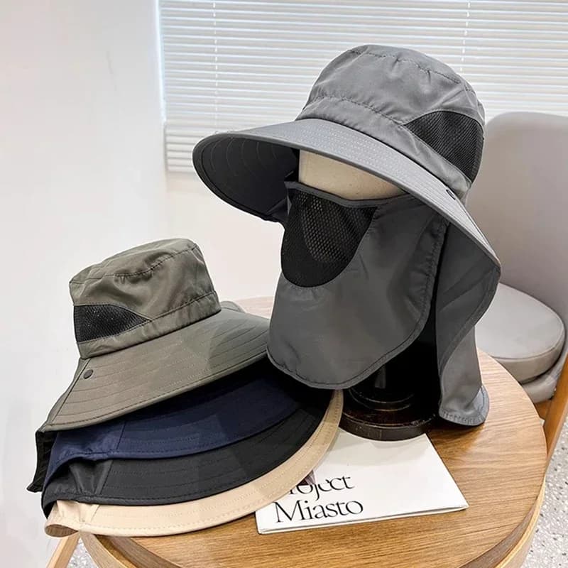 Cappello da pesca traspirante con maschera Protezione solare estiva per esterni Cappellini da escursionismo da campeggio anti UV per uomo