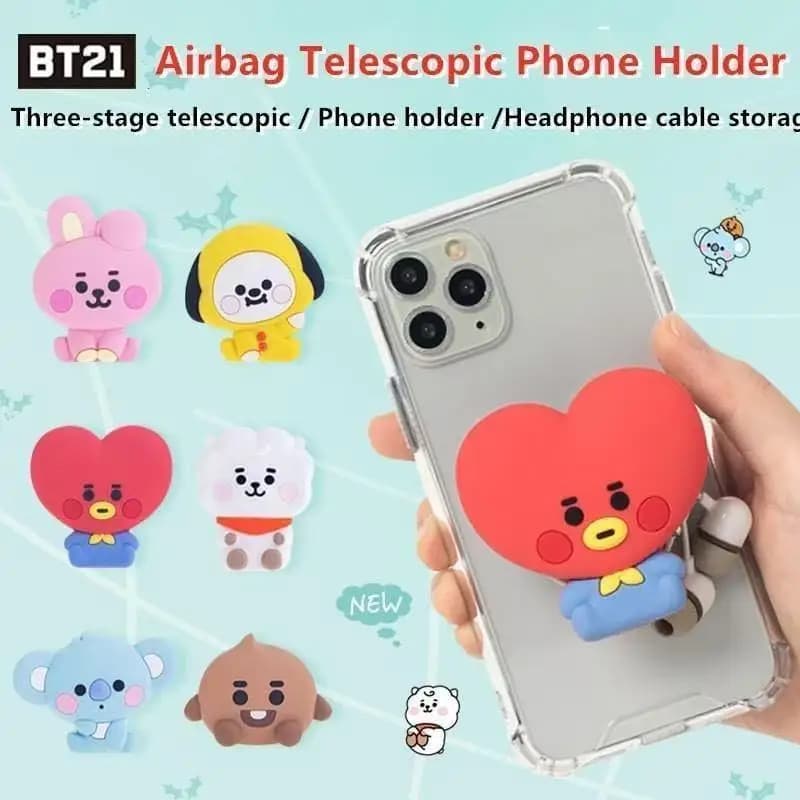 Supporto per Telefono in Acrilico BT21 Koya RJ Shooky Mang Chimmy Tata Cooky, Stand Pieghevole Creativo a Cartone Animato per Fan