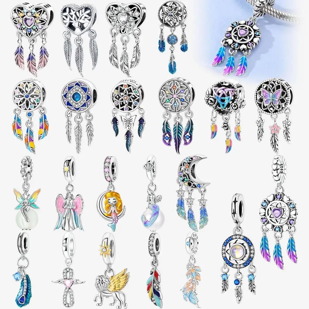 Lucky Heart Shaped Dreamcatcher plata 925 Sterling Silver Dangle Charms Fit Original Bracelet Beads Women Jewelry DIY Gift